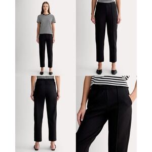 Everlane The Dream Pants Womens S Black Pintuck Elastic Waist Tapered Stretch